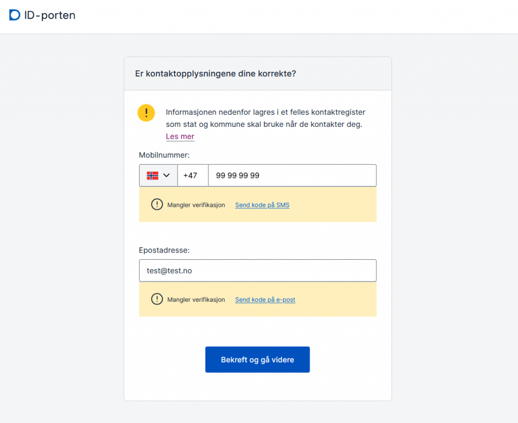 Verifikasjon av kontaktopplysningar i KRR