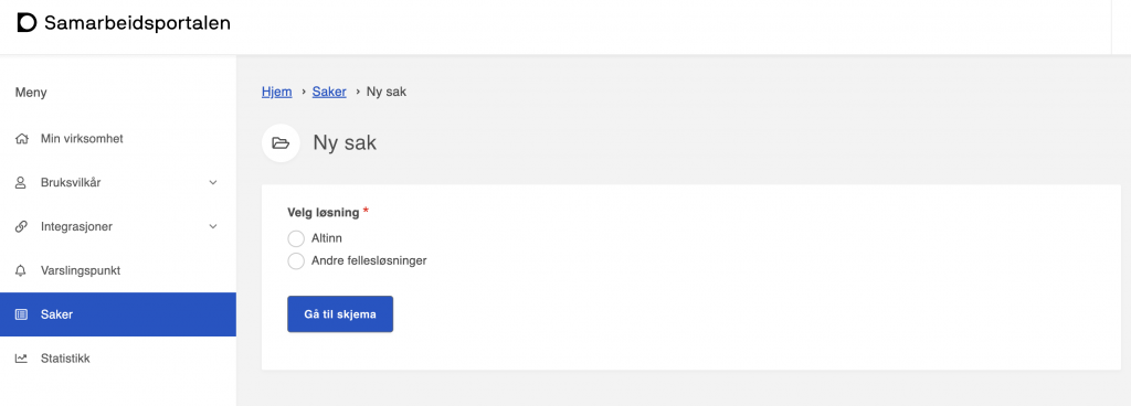 Oppretting av ny sak på Samarbeidsportalen