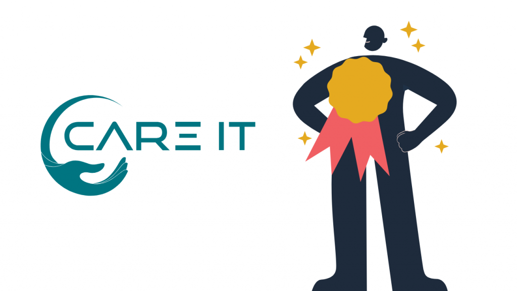 Illustrasjon med diplom og logo av månedens kunde, Care it