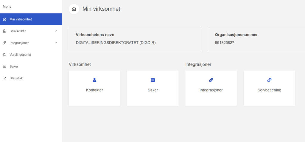 Bildet viser menyvalg etter pålogging på Samarbeidsportalen